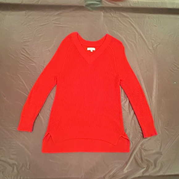 New Directions Red V-Neck Tunic High-Low Oversized Sweater Size XS - Picture 2 of 9